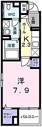 アメニティー・ウエスト 1Kの間取図画像