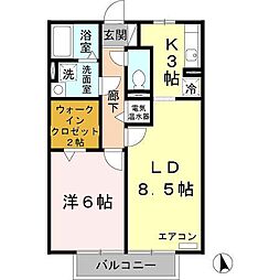 ラフレシールB棟 1LDKの間取図画像