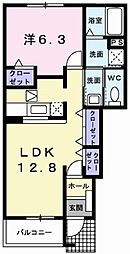 リヨン・たつのA棟 1LDKの間取図画像
