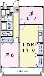 グランディーオーズ 2LDKの間取図画像