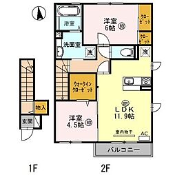 Villa正門通B 2LDKの間取図画像