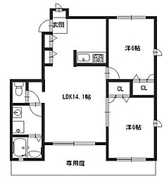 パディフィールド今宿B 2LDKの間取図画像