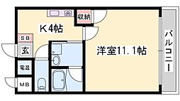 リオンドール 1Kの間取図画像