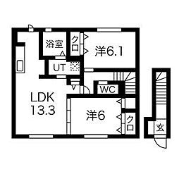 セジュール加佐A 2LDKの間取図画像