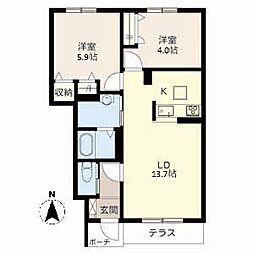 フェリア山崎A 2LDKの間取図画像