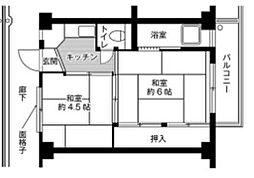 ビレッジハウス城東4号棟 2Kの間取図画像
