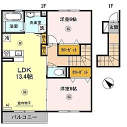 サニーコート加佐B 2LDKの間取図画像