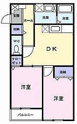 シャルマンホームA棟 2DKの間取図画像
