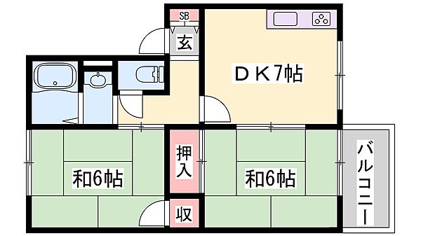 兵庫県加古川市米田町平津(賃貸アパート2DK・2階・43.47㎡)の写真 その2