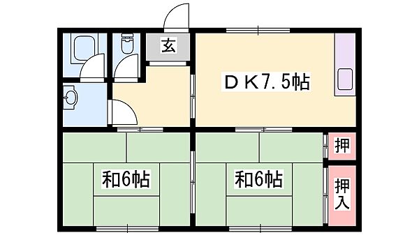 兵庫県姫路市下手野２丁目(賃貸マンション2DK・3階・43.74㎡)の写真 その2