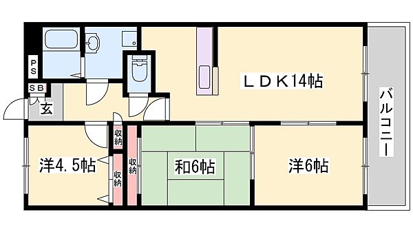 兵庫県姫路市白浜町(賃貸マンション3LDK・3階・65.34㎡)の写真 その2