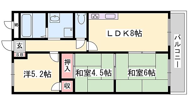 兵庫県姫路市飾磨区若宮町(賃貸マンション3LDK・1階・52.00㎡)の写真 その2