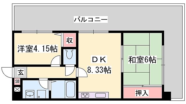 兵庫県姫路市安田４丁目(賃貸マンション2DK・5階・43.20㎡)の写真 その2