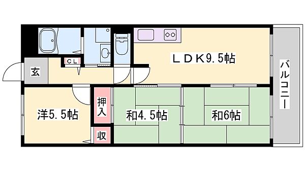 兵庫県高砂市春日野町(賃貸マンション3LDK・3階・54.88㎡)の写真 その2