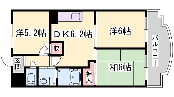 兵庫県加古川市加古川町北在家(賃貸マンション3DK・3階・51.77㎡)の写真 その2