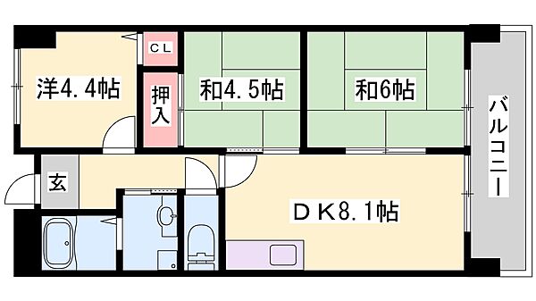 兵庫県姫路市三左衛門堀西の町(賃貸マンション3DK・2階・51.84㎡)の写真 その2