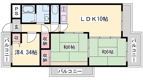 兵庫県姫路市飾磨区矢倉町２丁目(賃貸マンション3LDK・3階・60.70㎡)の写真 その2