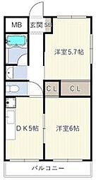 上中グリーンハイツ 2DKの間取図画像