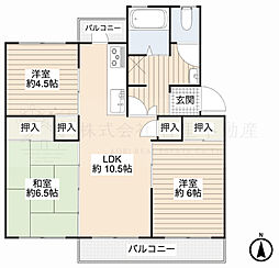 府公社香里三井団地A-95棟 3LDKの間取図画像