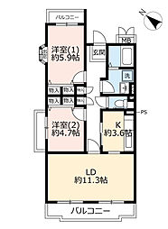 プロムナード三好丘3号棟 3LDKの間取図画像
