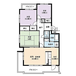 UR都市機構日進香久山花の街6号棟 3LDKの間取図画像