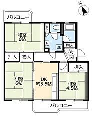 UR都市機構押草団地113棟 3DKの間取図画像