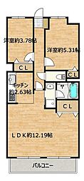 ダイアパレス前橋文京町 2LDKの間取図画像