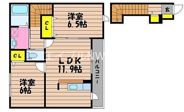 岡山県総社市地頭片山(賃貸アパート2LDK・2階・60.33㎡)の写真 その2