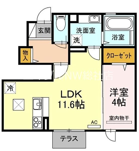 岡山県総社市門田(賃貸アパート1LDK・1階・40.37㎡)の写真 その2