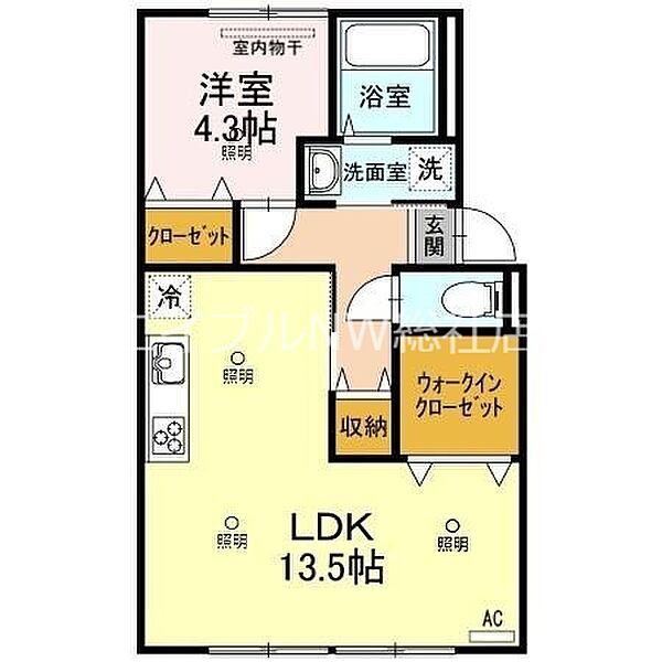 岡山県倉敷市東富井(賃貸アパート1LDK・2階・45.78㎡)の写真 その2