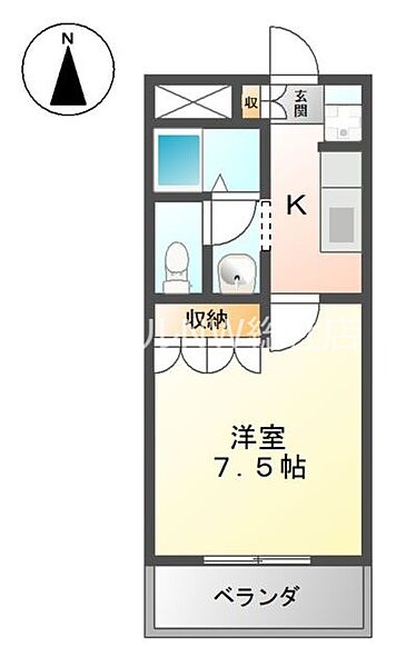 岡山県倉敷市上東(賃貸アパート1K・2階・24.75㎡)の写真 その2