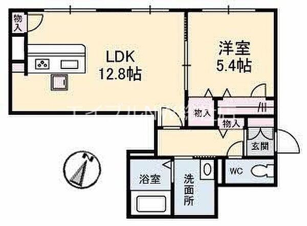岡山県倉敷市西阿知町(賃貸マンション1LDK・1階・46.67㎡)の写真 その2