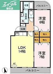 アステール 2LDKの間取図画像
