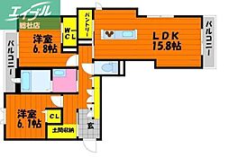 アルネスト 2LDKの間取図画像