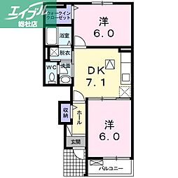 サンファミリア 2DKの間取図画像