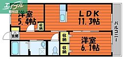 プランドール 2LDKの間取図画像