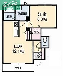 Belleblanche笹沖B 1LDKの間取図画像