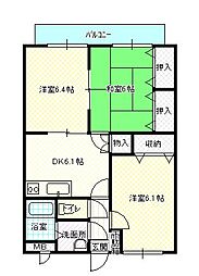 パレス真帆 3DKの間取図画像
