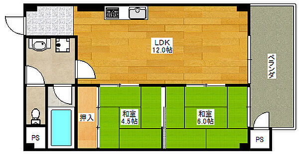 チサンマンション第一江坂 ｜大阪府吹田市垂水町3丁目(賃貸マンション2LDK・1階・50.31㎡)の写真 その2