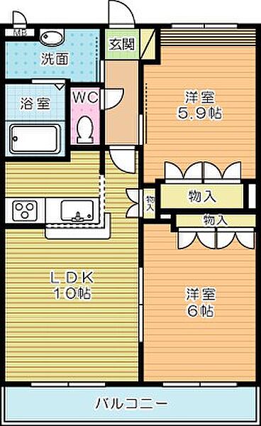 サンライズヒル 101｜福岡県北九州市小倉南区津田３丁目(賃貸アパート2LDK・1階・51.66㎡)の写真 その2