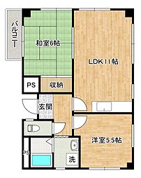 オブリックビル 2LDKの間取図画像