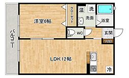 オーク上富野 1LDKの間取図画像