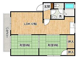 ピーアーク曽根E棟 2LDKの間取図画像