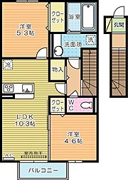 エスポワール下城野3 2LDKの間取図画像