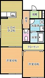 フレシール緑ヶ丘 2LDKの間取図画像