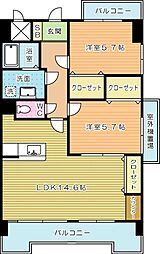 リバージュ中井 2LDKの間取図画像