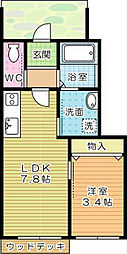 ロデスマン香春口 1LDKの間取図画像