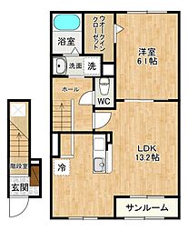 フィールズイーストA 1LDKの間取図画像