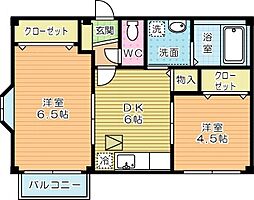 フィオーレ長行西 2DKの間取図画像