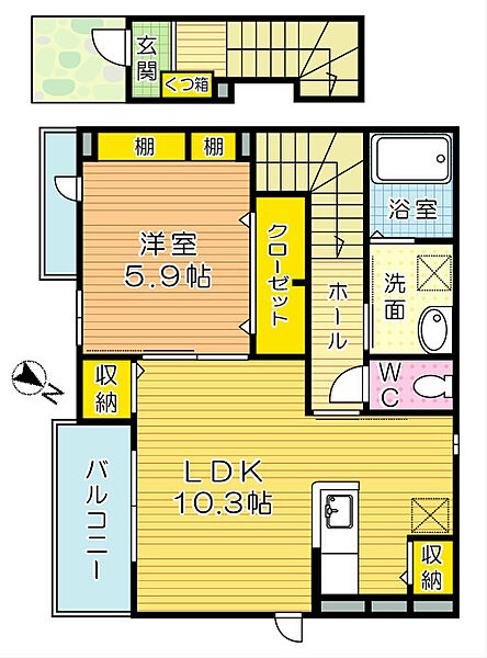 やまぶきガーデンハウス 201｜福岡県北九州市小倉北区上富野４丁目(賃貸アパート1LDK・2階・45.13㎡)の写真 その2